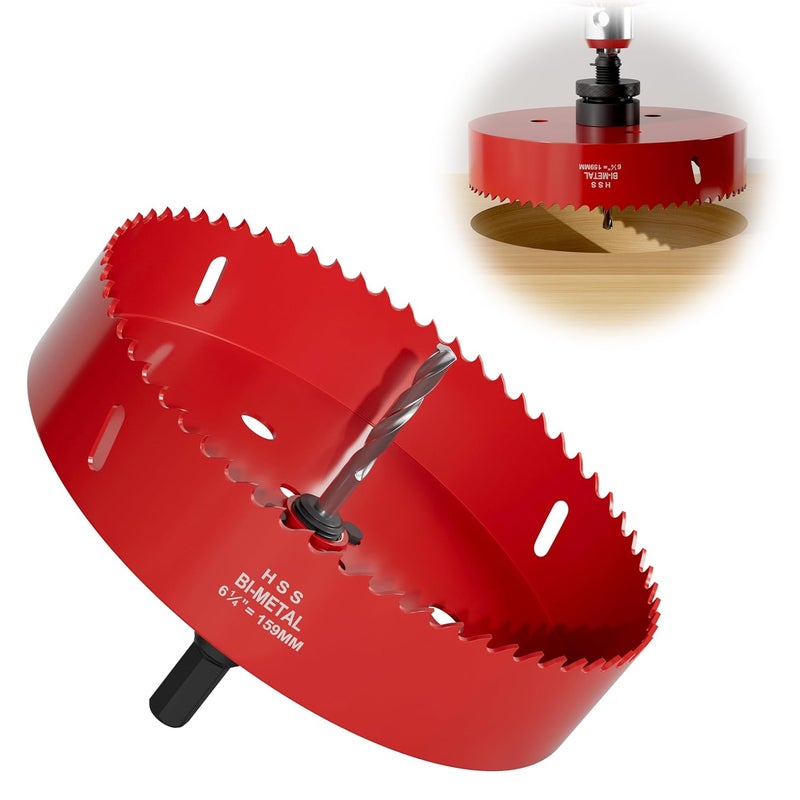 FIVELAKE 6.25" (159mm) Bi-Metal M42 High Speed Steel Hole Saw with Pilot Drill Bit, Smooth Cutting Edge for PVC, Drywall, Wood, Plastic, Gypsum Board, Rubber, Thin Metal - Image 1